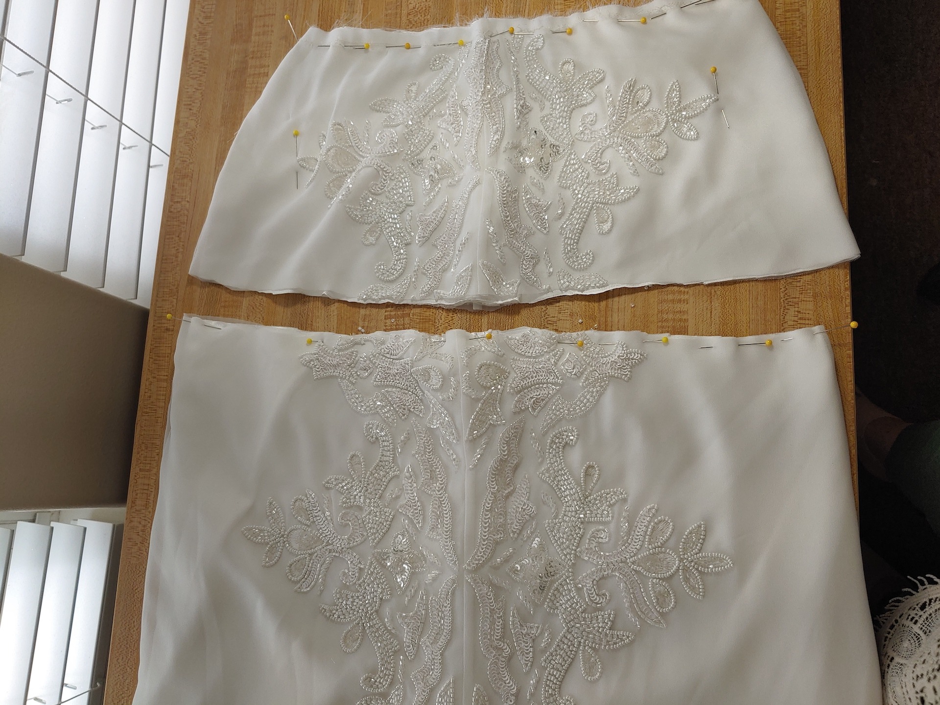 hemming the wedding dress from the waist