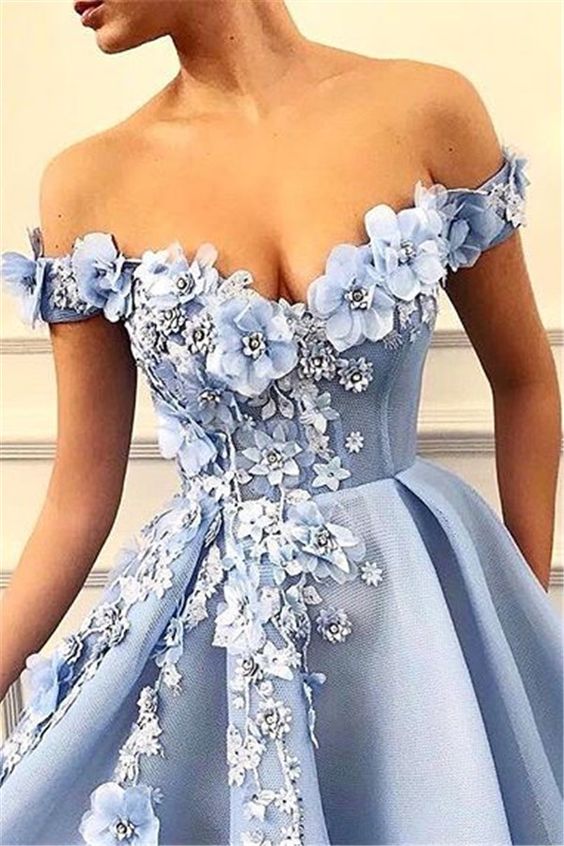 blue wedding dress with flowers